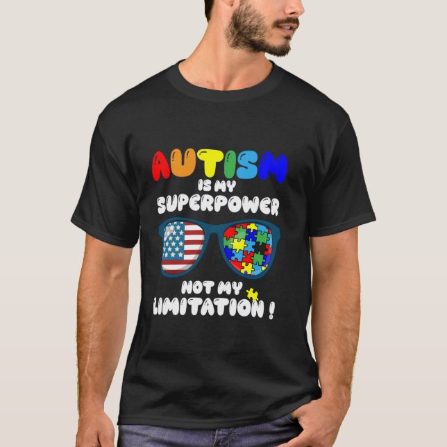 Camiseta Autismo É Meu Superpoder Não Minha Limitação US Óc (Frente)