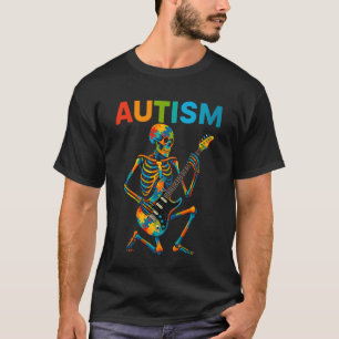 Camiseta Autismo Esqueleto Guitarrista Música Rock Autismo