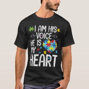 Camiseta Autismo - Eu Sou Sua Voz Ele É Meu Coração Conscie