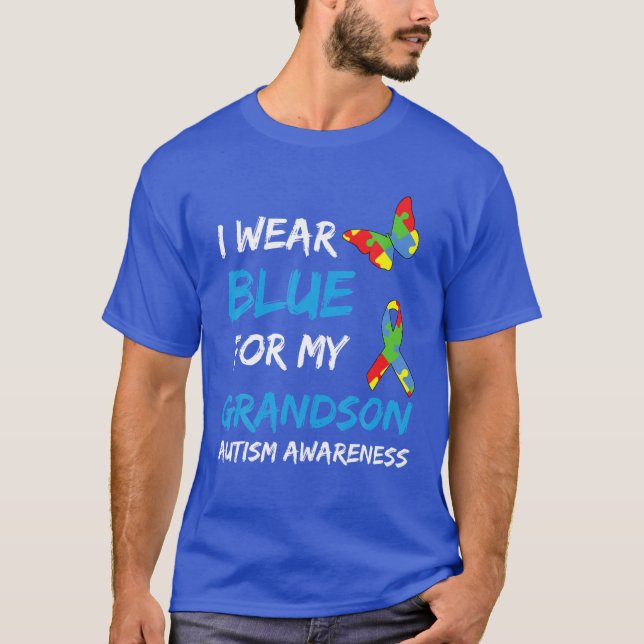 Camiseta Autismo Eu Visto Azul Para Meu Avô, Grande Consciê (Frente)