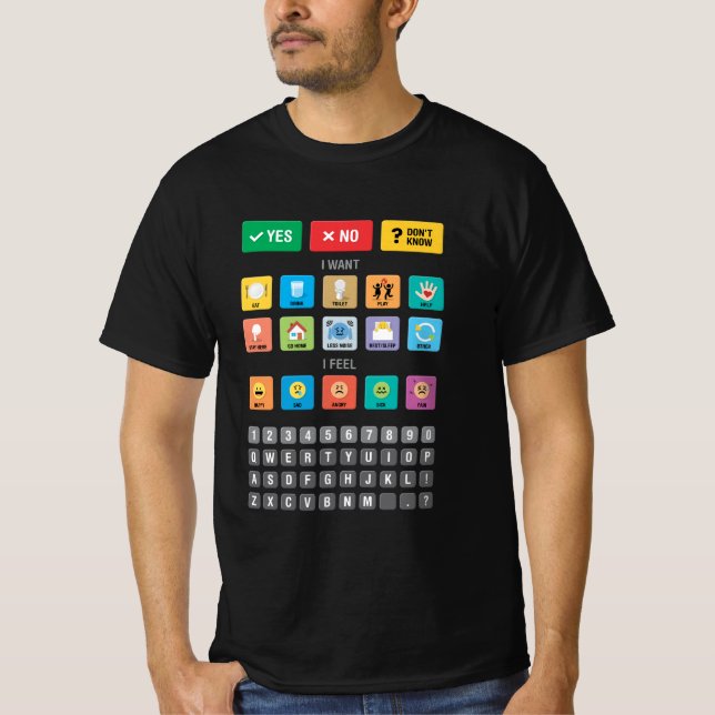 Camiseta Autismo Inglês AAC PECS Apontando Comunicação 03 (Frente)
