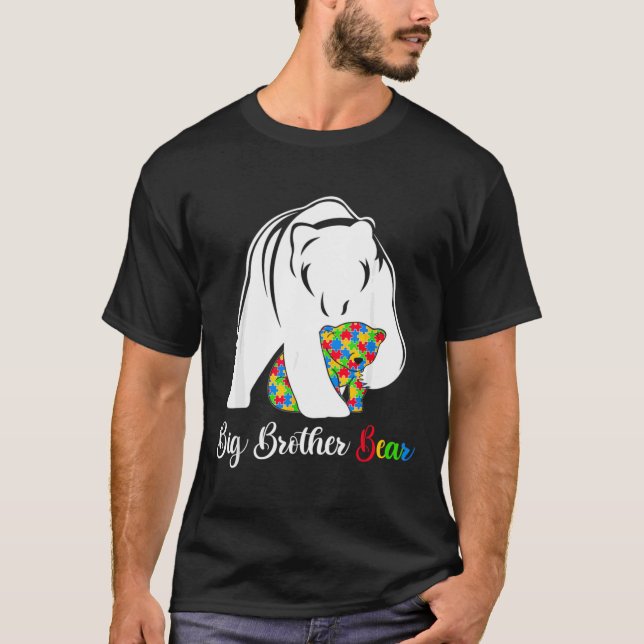 Camiseta Autismo Irmão Grande Urso Urso Urso Autismo Consci (Frente)