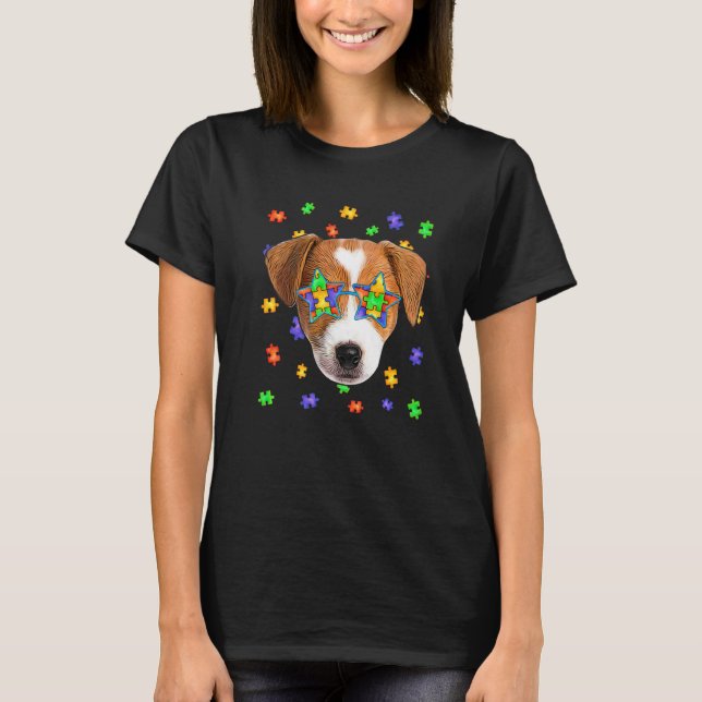 Camiseta Autismo Jack Russell Terrier Dog Quebra-cabeça ócu (Frente)