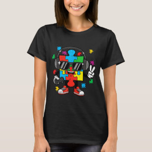 Camiseta Autismo jogador quebra-cabeça fone de ouvido consc