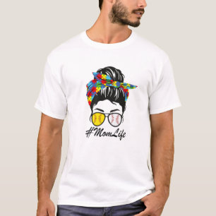 Camiseta Autismo Mãe Baseball Softball Mensagem Bun Autism 