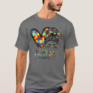 Camiseta Autismo Mãe Coração Mensal Bun Óculos Sunglass Ban