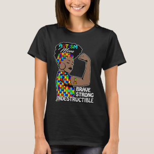 Camiseta Autismo Mãe Negra Corajosa Indestrutível Conscient