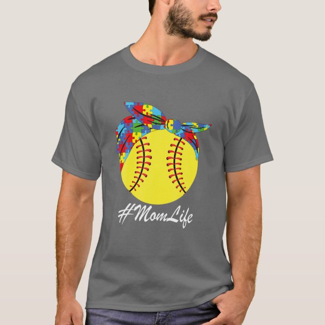 Camiseta Autismo Mãe Softball Mensagem Autismo Autismo Aten (Frente)
