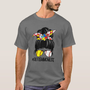 Camiseta Autismo Mãe Vida Mensageira Mãe Bun Softball Bas