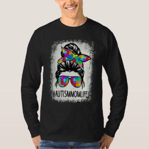 Camiseta Autismo Mãe Vida Mensagem Bun Branqueado Dia de as