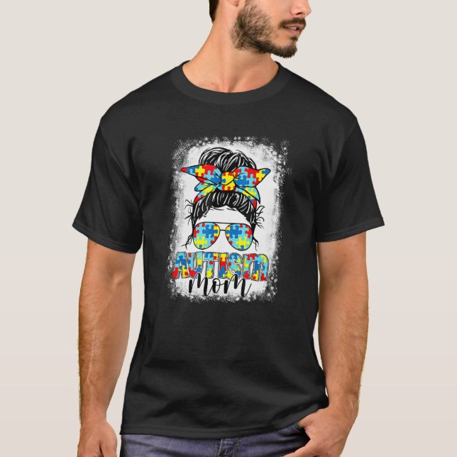 Camiseta Autismo Mãe Vida Mensagem Bun Óculos Solares Autis (Frente)
