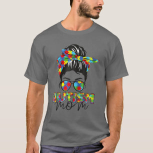 Camiseta Autismo Mãe Vida Mensagem Bun Óculos Solares Ban