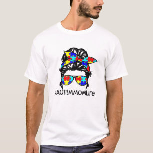 Camiseta Autismo Mãe Vida Mensagem Bun Óculos Solares Ban