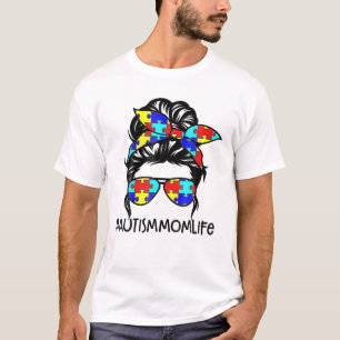 Camiseta Autismo Mãe Vida Mensagem Bun Óculos Solares Ban