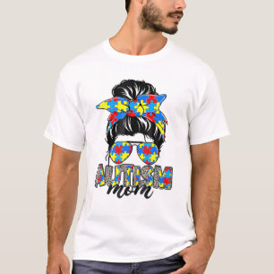 Camiseta Autismo Mãe Vida Mensagem Bun Óculos Solares Ban
