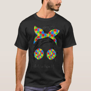 Camiseta Autismo Mãe Vida Mensagem Bun Óculos Solares Ban