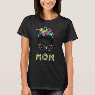 Camiseta Autismo Mãe Vida Mensagem Bun Óculos Solares Banda