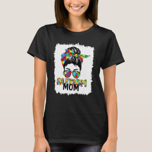 Camiseta Autismo Mãe Vida Mensagem Bun Óculos Solares Banda