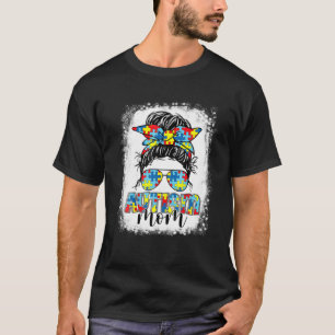 Camiseta Autismo Mãe Vida Mensagem Bun Óculos Solares Banda