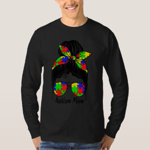 Camiseta Autismo Mãe Vida Mensagem Bun Óculos Solares Mothe