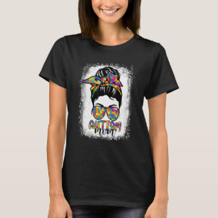 Camiseta Autismo Mãe Vida Mensagem Bun Óculos Solares Mothe
