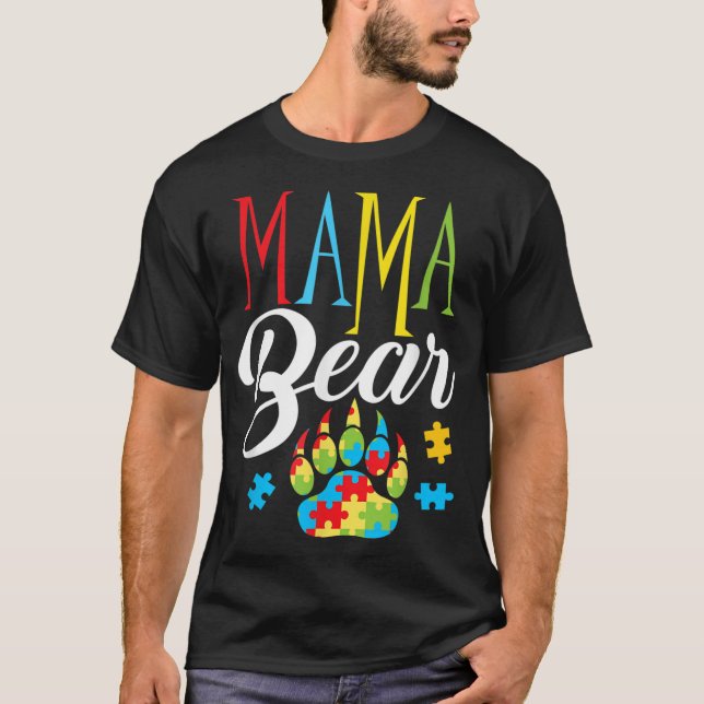 Camiseta Autismo Mama Bear Paw Quebra-cabeça Piece Crianças (Frente)