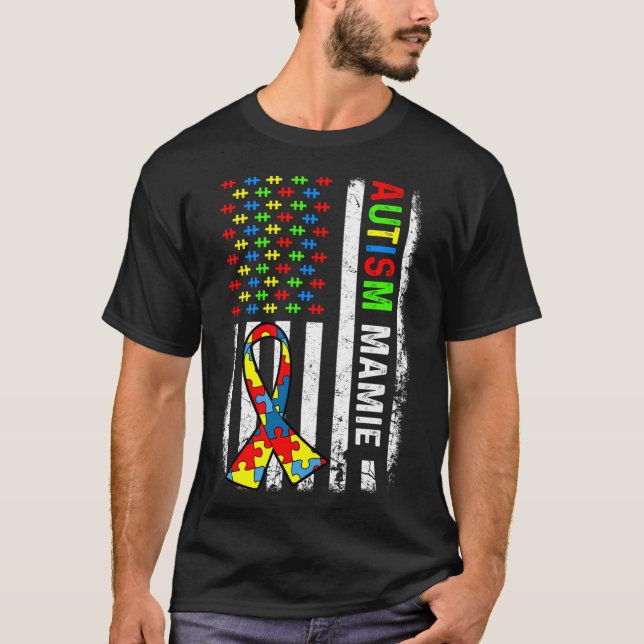 Camiseta Autismo Mamie American Flag Autism Awarness Family (Frente)
