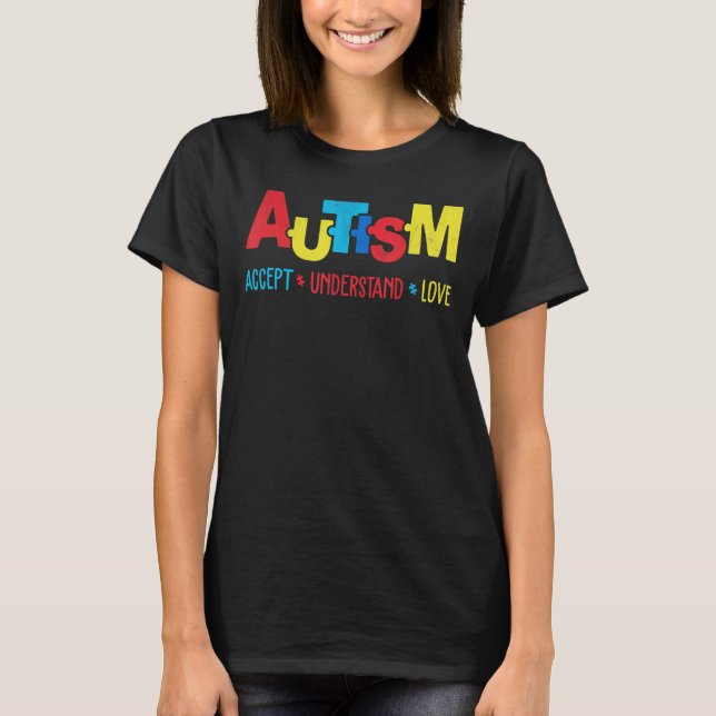 Camiseta Autismo Mês Aceitar Compreender Mulheres Quebra-ca (Frente)