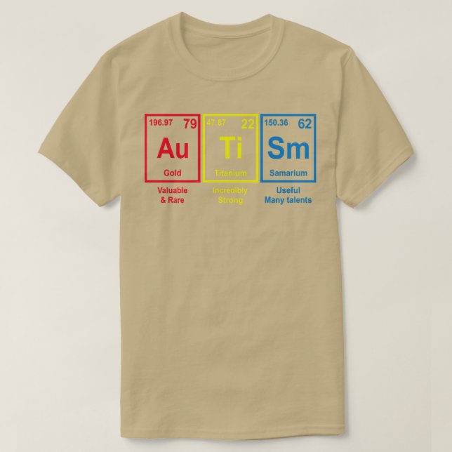 Camiseta Autismo Mesa periódica (Frente do Design)