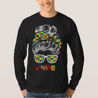 Camiseta Autismo Mimi Messy Bun Sunglass Bandana Mãe Da