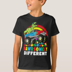 Camiseta Autismo Monstro de Caminhões T Rex Diferente