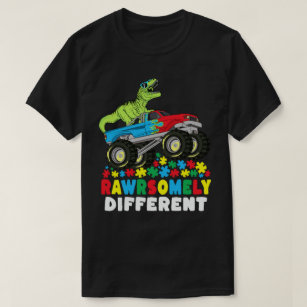 Camiseta Autismo Monstro de Caminhões T Rex Diferente