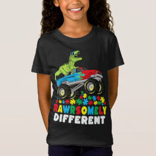 Camiseta Autismo Monstro de Caminhões T Rex Diferente