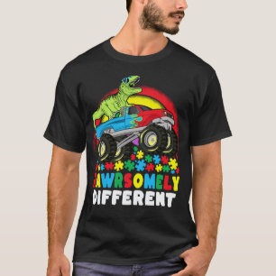Camiseta Autismo Monstro de Caminhões T Rex Diferente