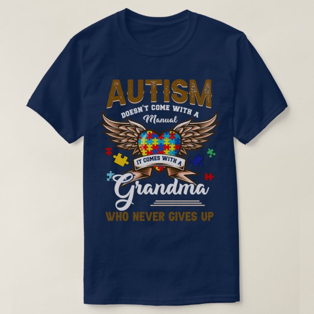 Camiseta Autismo Não Vem Manualmente É Uma Vovó (Frente do Design)