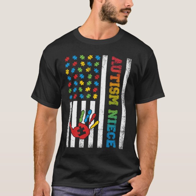 Camiseta Autismo Niece American Flag Autism Sensibilização (Frente)