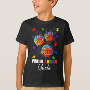 Camiseta Autismo Orgulhoso Tio Rosa Flores E Quebra-cabeça