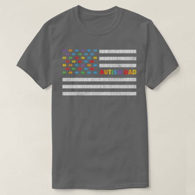Camiseta Autismo Pai Americano Bandeira Autista Crianças Co (Frente do Design)