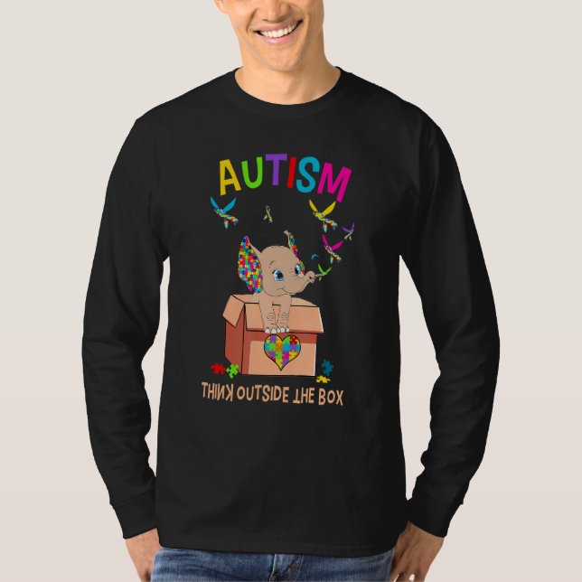 Camiseta Autismo Pense Fora Da Caixa Autismo Elefante Cute (Frente)