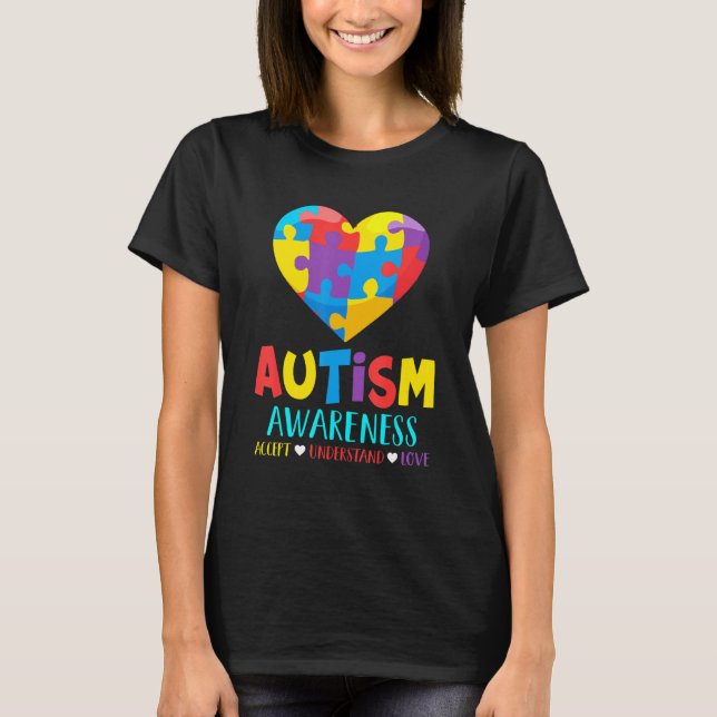 Camiseta Autismo Quebra-cabeça de Atenção ao Amor Coração E (Frente)