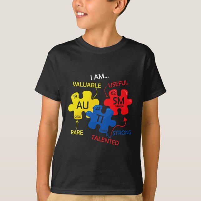 Camiseta Autismo Quebra-cabeça de Consciência Elementos de  (Frente)