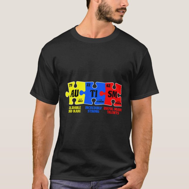 Camiseta Autismo Quebra-cabeça de Elemento Químico Autismo  (Frente)