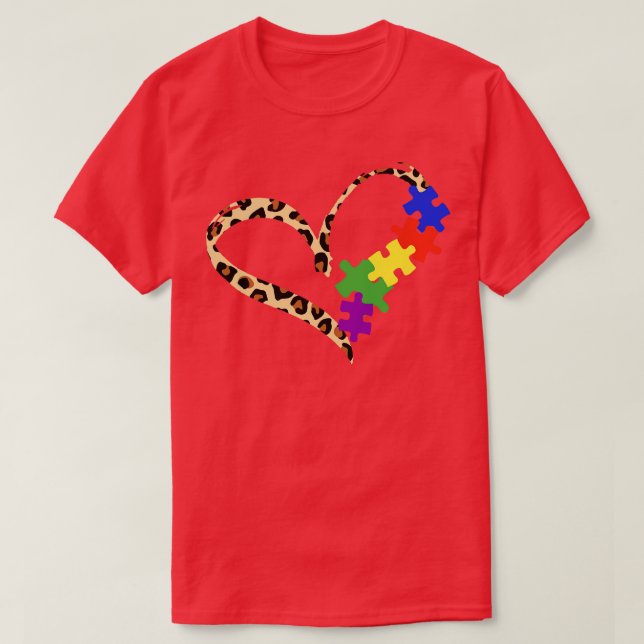 Camiseta Autismo Quebra-cabeça Leopard Autismo Sensibilizaç (Frente do Design)