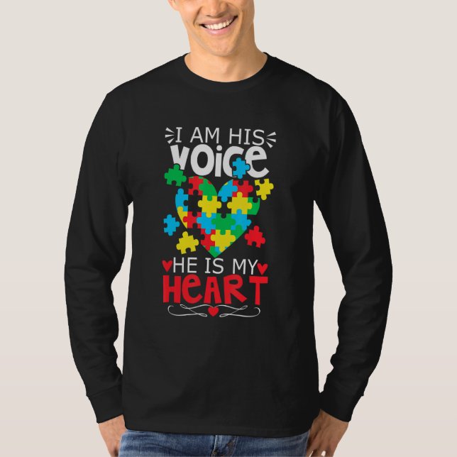 Camiseta Autismo Quebra-cabeça Piece Heart I Am Sua Voz Mul (Frente)