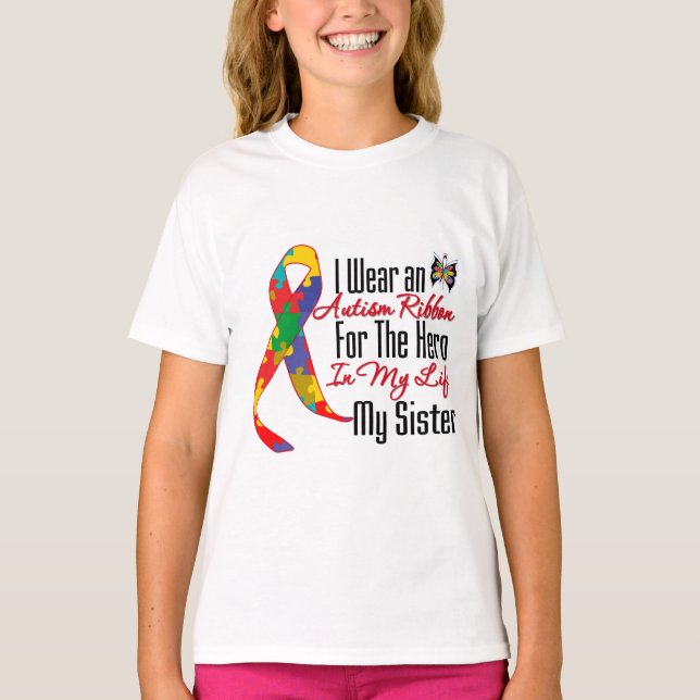 Camiseta Autismo Ribbon Hero em Minha Vida Minha Irmã (Frente)