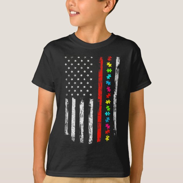 Camiseta Autismo Sensibilização 4 de julho Thin Red Line Fi (Frente)