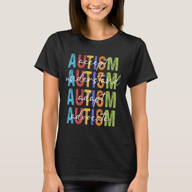 Camiseta Autismo Sensibilização Aceite Compreender Adaptar  (Frente)