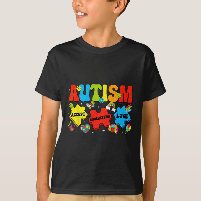 Camiseta Autismo Sensibilização Aceite Compreender Quebra-c (Frente)