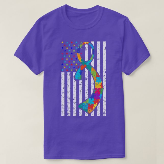 Camiseta Autismo Sensibilização Bandeira Americana (2) (Frente do Design)