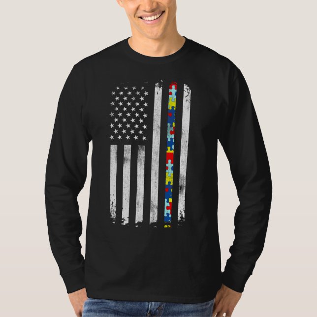 Camiseta Autismo Sensibilização bandeira americana ativa (Frente)